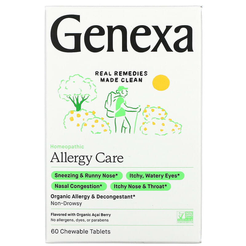 Genexa LLC Allergy Care Organic Allergy & Decongestant Organic Acai Berry 60 Chewable Tablets 857630006052