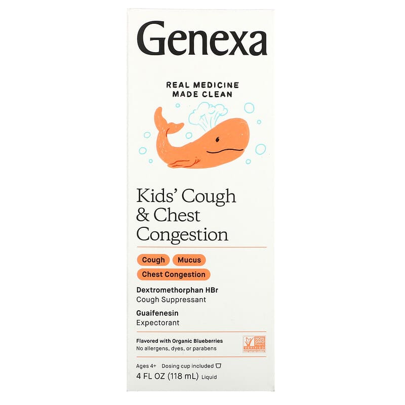 Genexa LLC Kid's Cough & Chest Congestion Ages 4+ Organic Blueberries 4 fl oz (118 ml) 850015736018