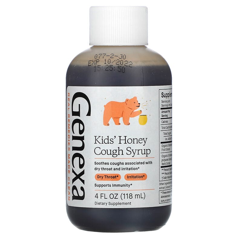 Genexa LLC, Kid's Honey Cough Syrup, Ages 1+, Organic Honey, 4 fl oz (118 ml) 857630006953