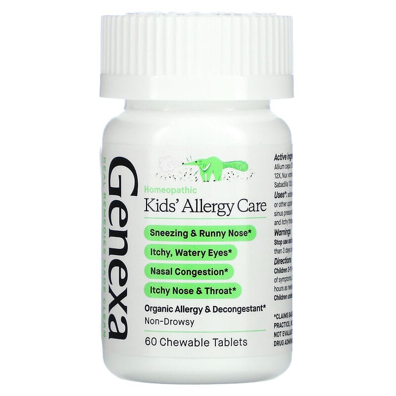 Genexa LLC, Kids´ Allergy Care, Allergy & Decongestant, Organic Acai Berry, 60 Chewable Tablets 857630006021