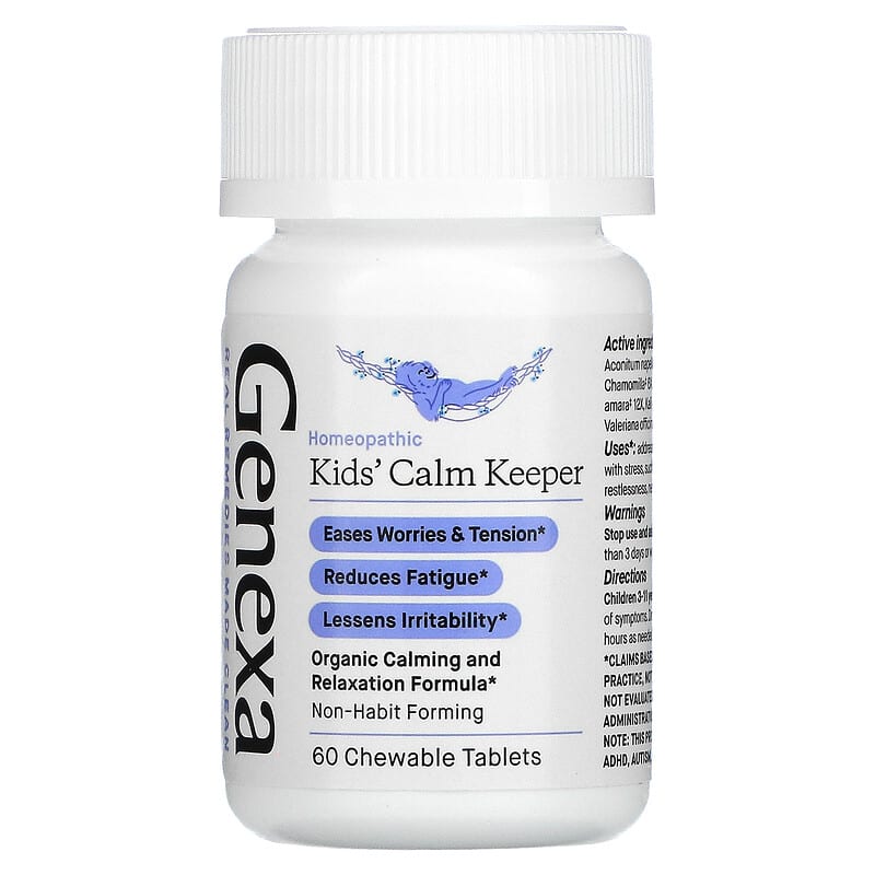Genexa LLC, Kids´ Calm Keeper, Calming & Relaxation, Ages 3+, Vanilla & Lavender, 60 Chewable Tablets 857630006106