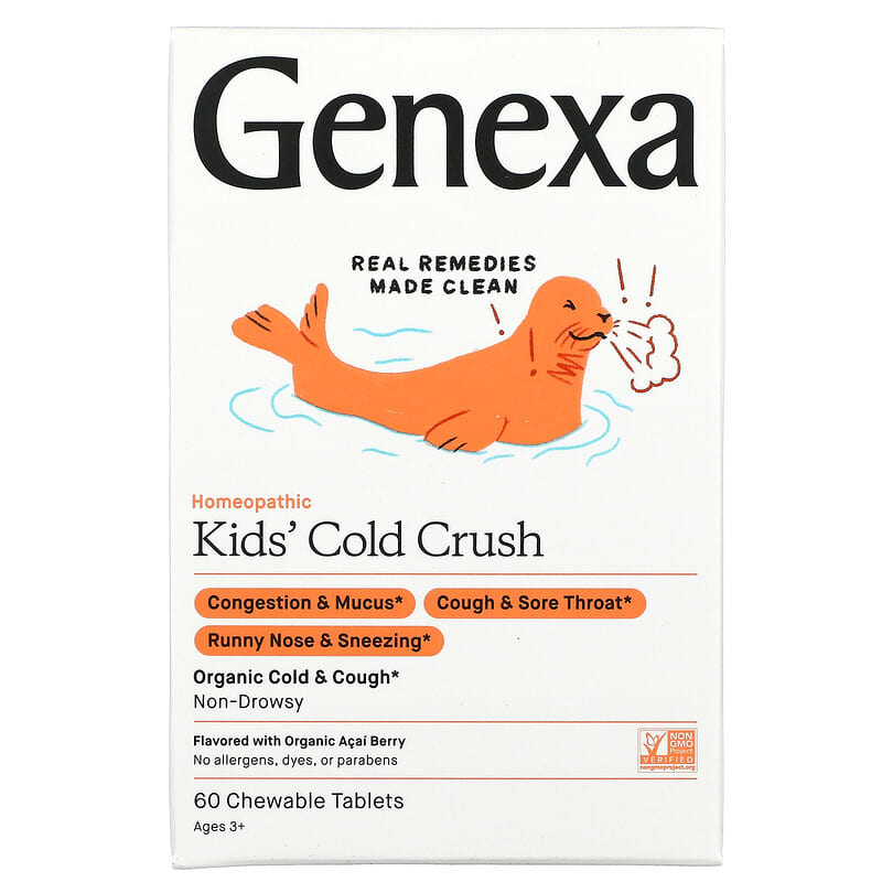Genexa LLC Kids´ Cold Crush Cold & Cough Ages 3+ Organic Acai Berry 60 Chewable Tablets 857630006045