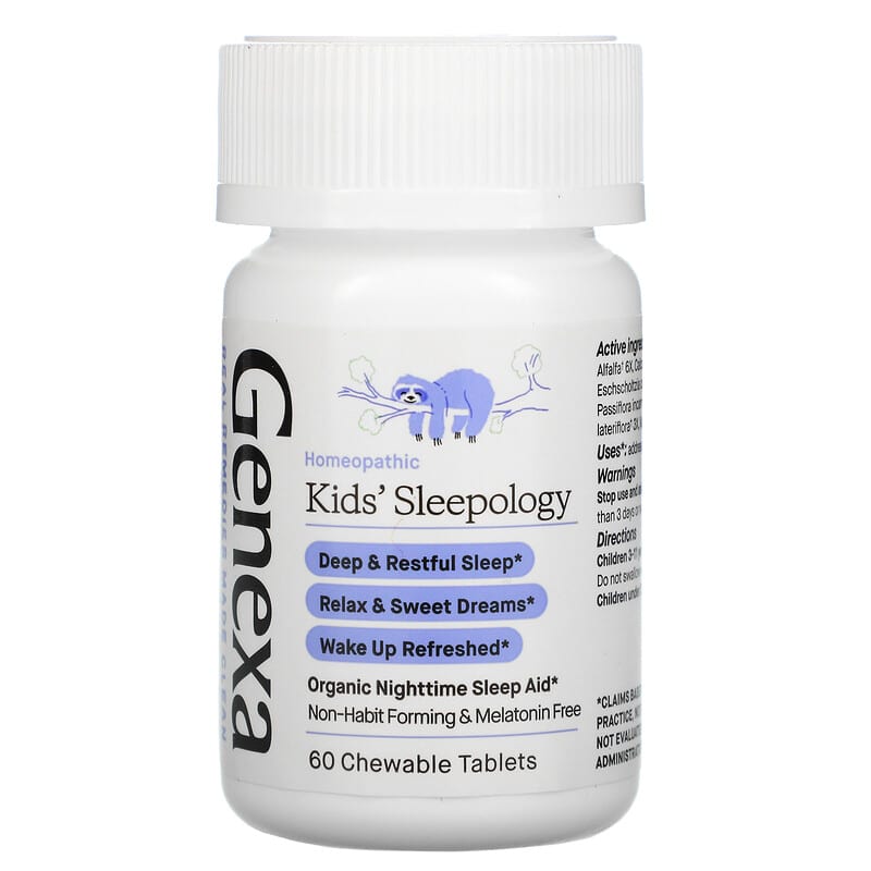 Genexa LLC, Kids' Sleepology, Organic Nighttime Sleep Aid, Ages 3+, Vanilla & Lavender, 60 Chewable Tablets 857630006199