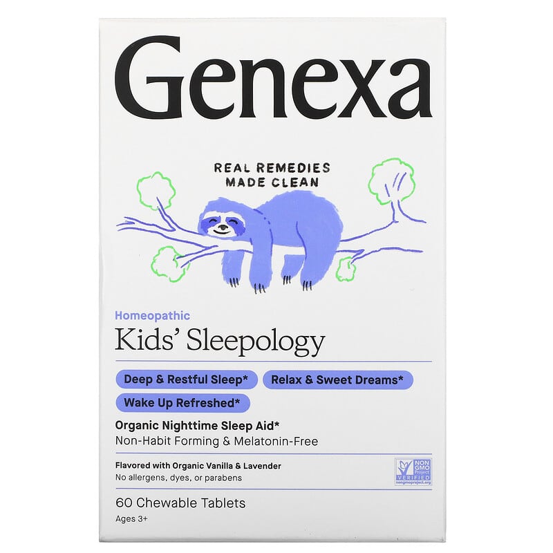 Genexa LLC Kids' Sleepology Organic Nighttime Sleep Aid Ages 3+ Vanilla & Lavender 60 Chewable Tablets 857630006199