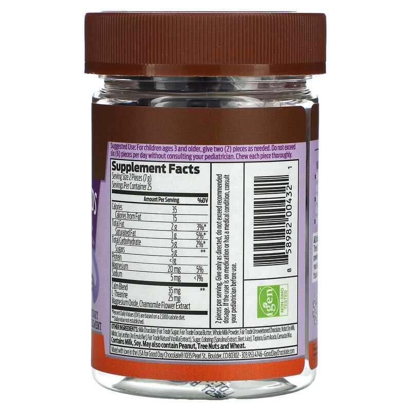 Good Day Chocolate, Calm, For Kids, 50 Chocolate Supplement Pieces 858982004321