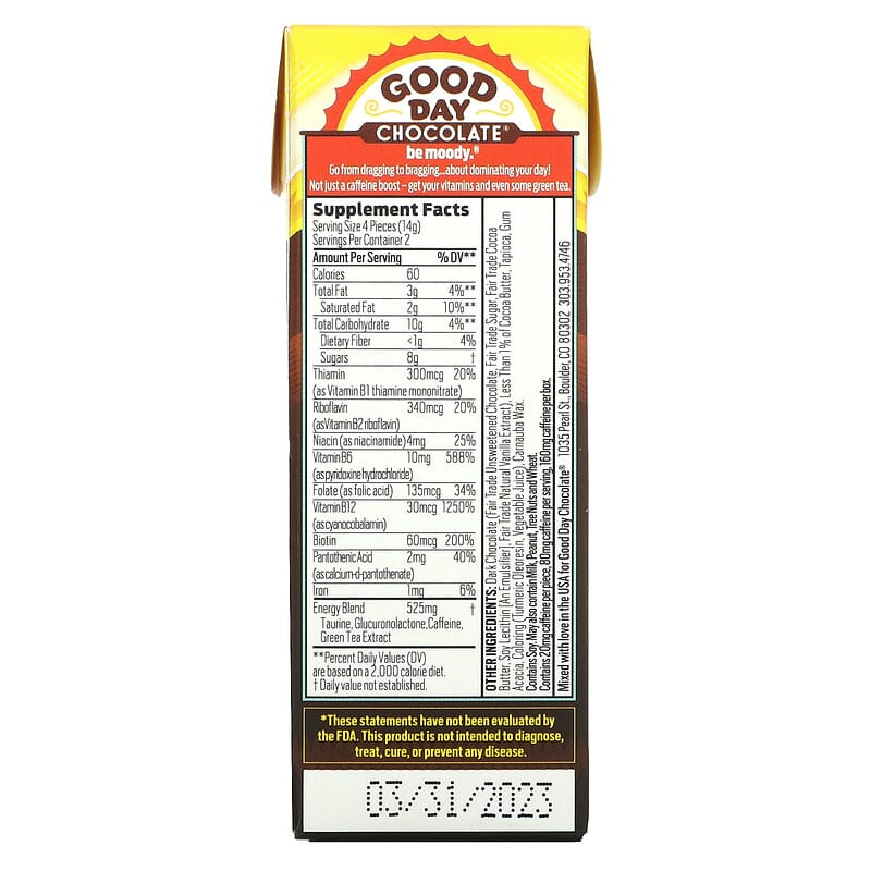 Good Day Chocolate, Energy Supplement, 8 Candy Coated Pieces 858982004000