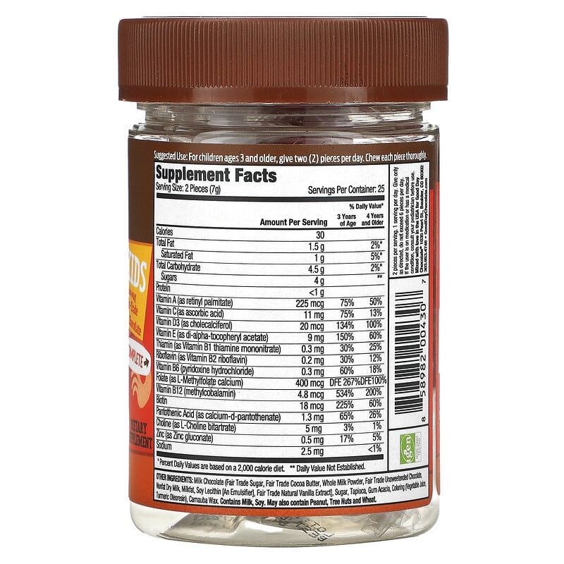 Good Day Chocolate, Multivitamin for Kids, 50 Chocolate Supplement Pieces 858982004307