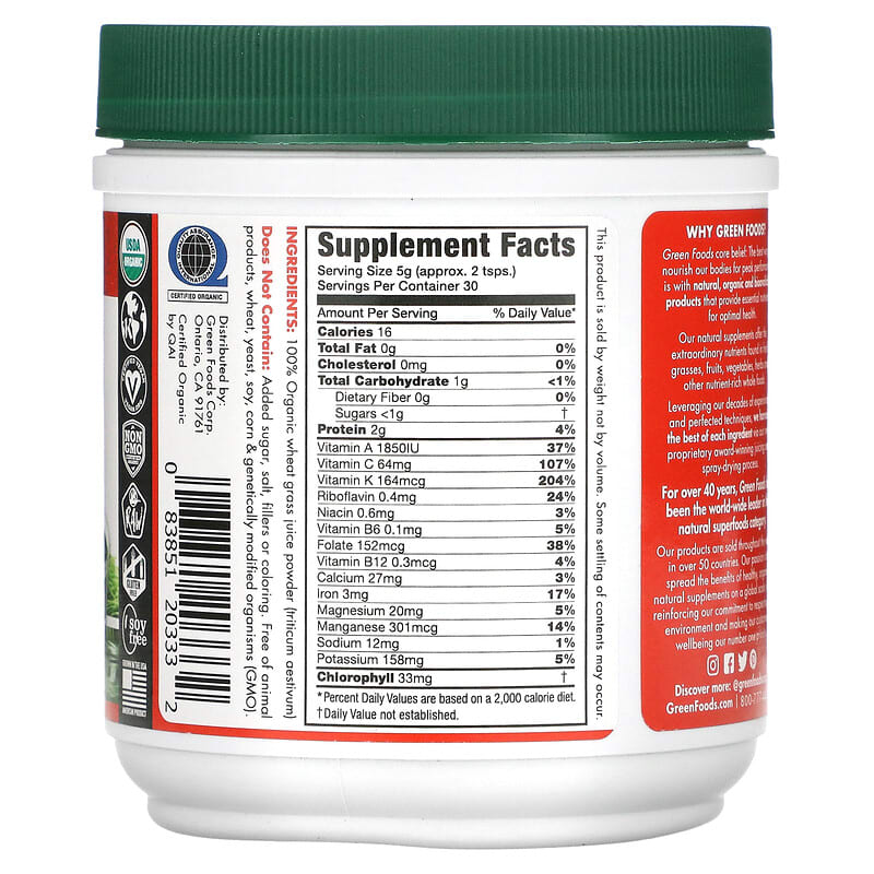 Green Foods Corporation, Organic & Raw, Wheatgrass Shots, 5.3 oz (150 g) 83851203332