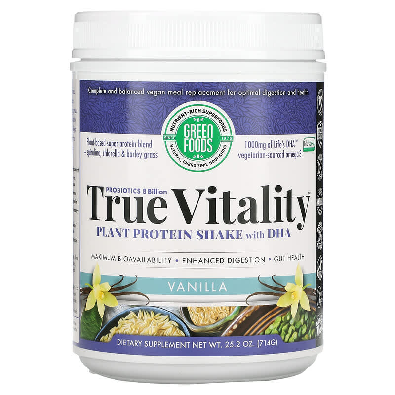 Green Foods Corporation True Vitality Plant Protein Shake with DHA Vanilla 25.2 oz (714 g) 83851207774