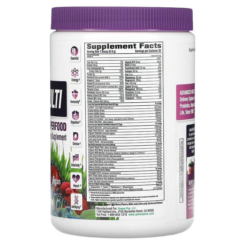 Greens Plus, Advanced Multi, Wild Berry Superfood, 9.4 oz (267 g) 769745100054