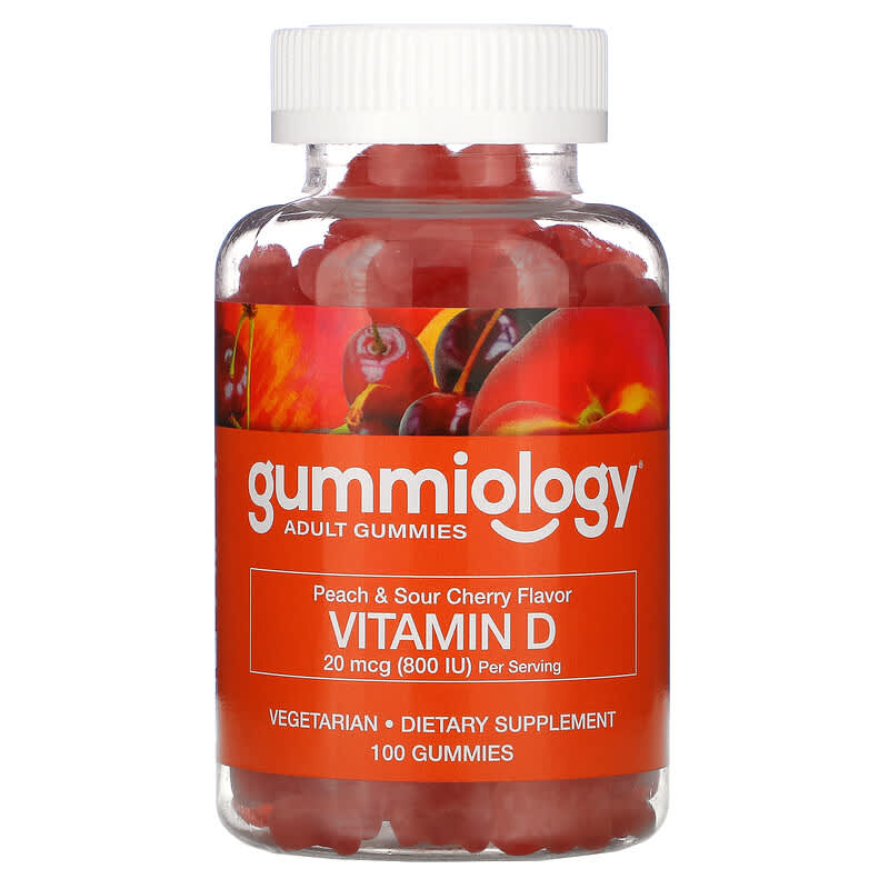 Gummiology Adult Gummies Vitamin D3 Gummies No Gelatin Peach & Sour Cherry Flavors 100 Vegetarian Gummies 898220014774