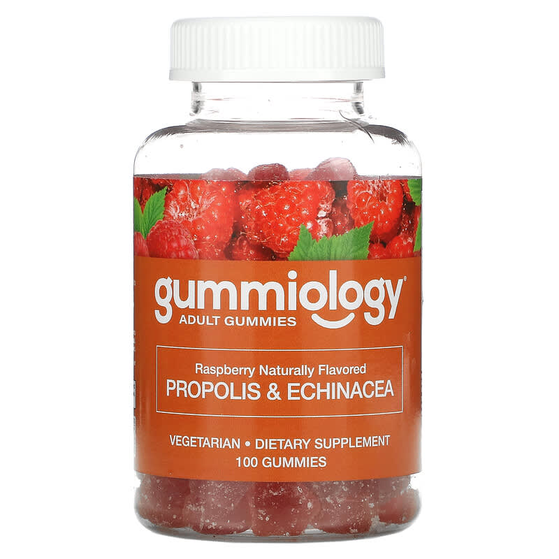 Gummiology Adult Propolis & Echinacea Gummies No Gelatin Natural Raspberry 100 Vegetarian Gummies 898220014781
