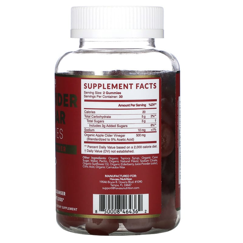 Havasu Nutrition, Apple Cider Vinegar Gummies with The Mother, Natural Apple, 60 Gummies 850008464362