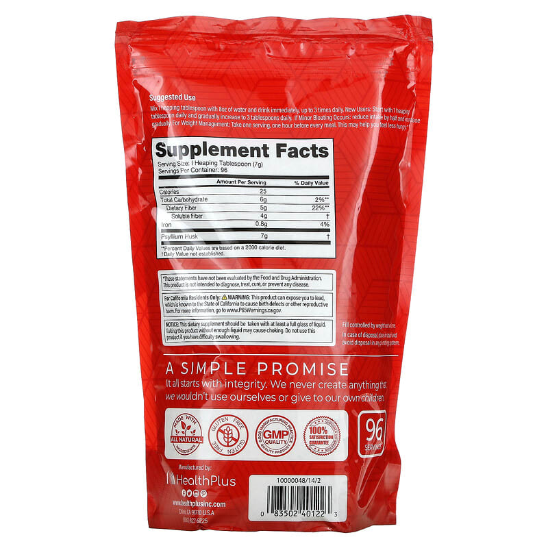 Health Plus Inc., Psyllium Husk, 24 oz (680 g) 83502401223