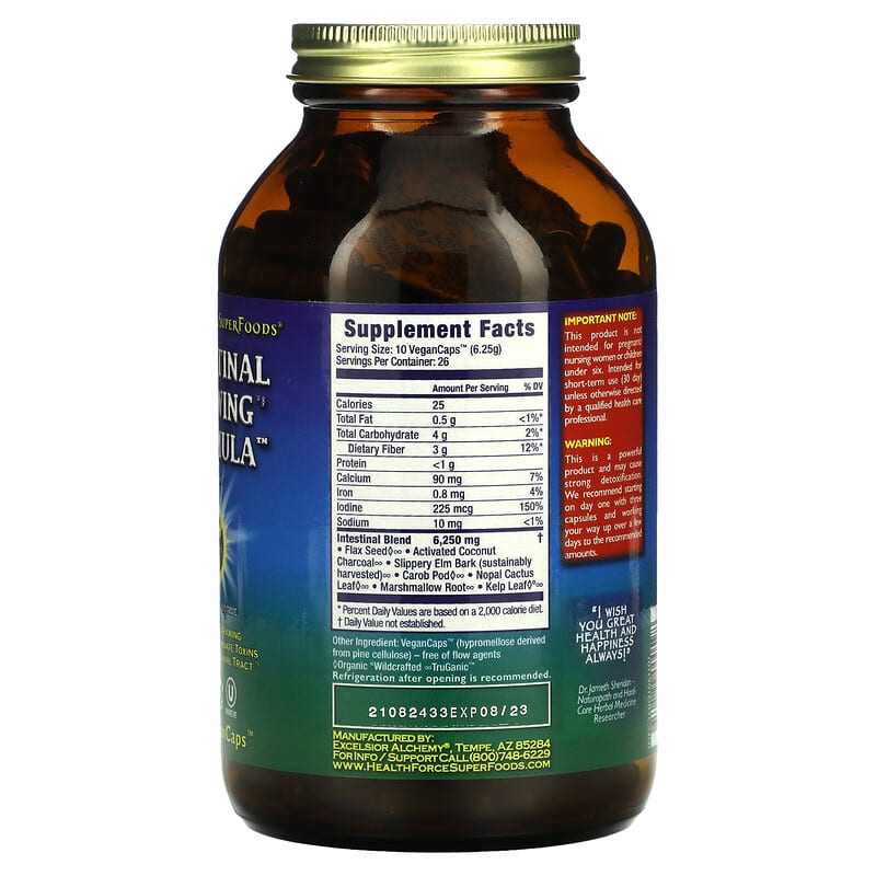 HealthForce Superfoods, Intestinal Drawing Formula, Version 7 , 260 Vegan Caps 650786000598