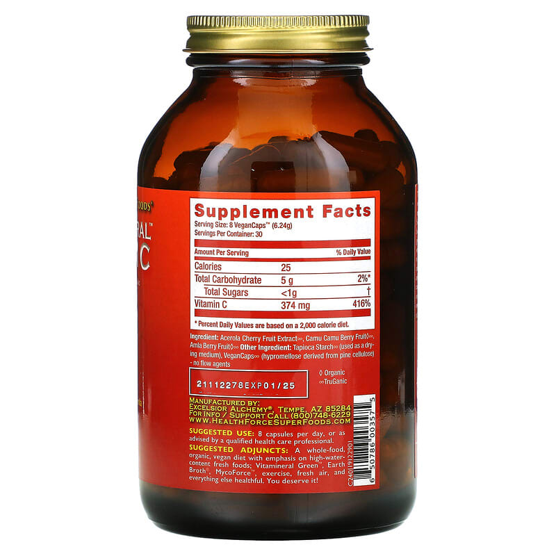 HealthForce Superfoods, Truly Natural Vitamin C, Version 3, 240 Vegan Caps 650786003575
