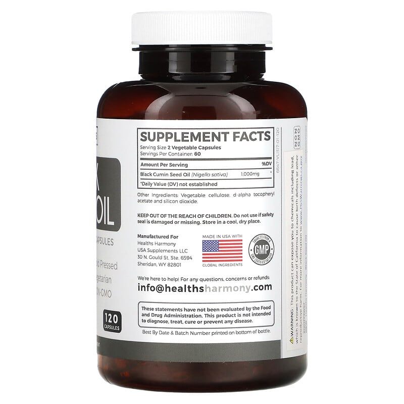Healths Harmony, Black Seed Oil, 120 Capsules 653559477092