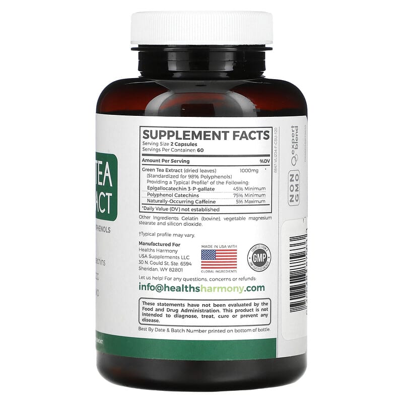 Healths Harmony, Green Tea 98% Extract, 120 Capsules 646648875633