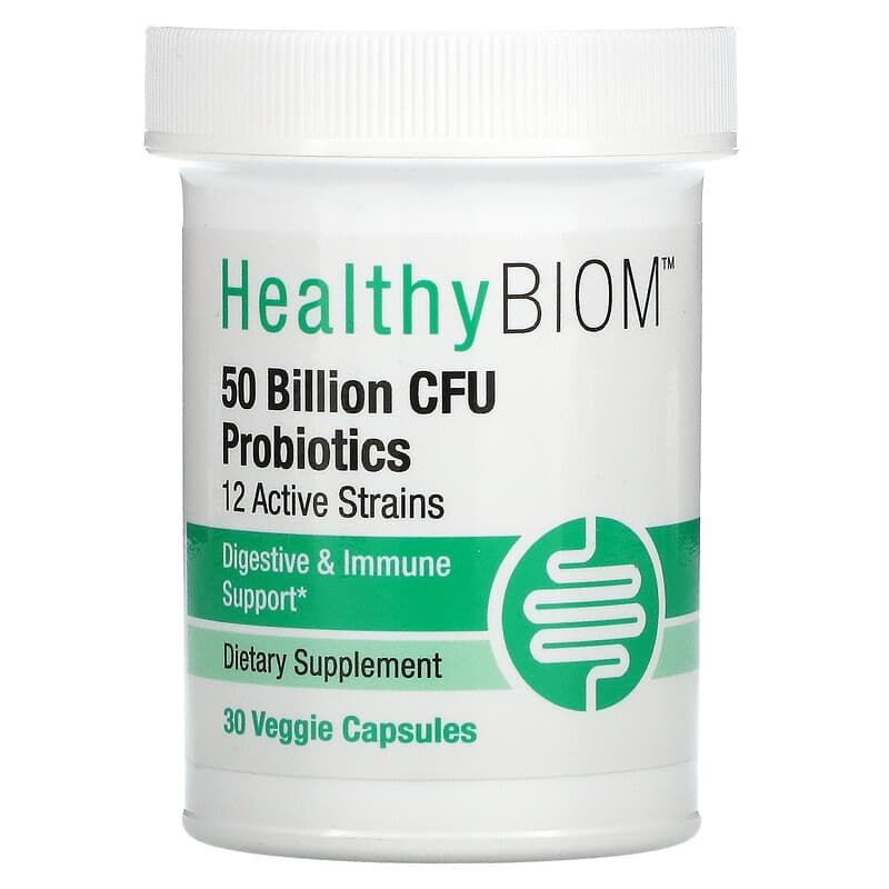 HealthyBiom 50 Billion CFU Probiotics 12 Active Strains 30 Veggie Capsules 898220015771
