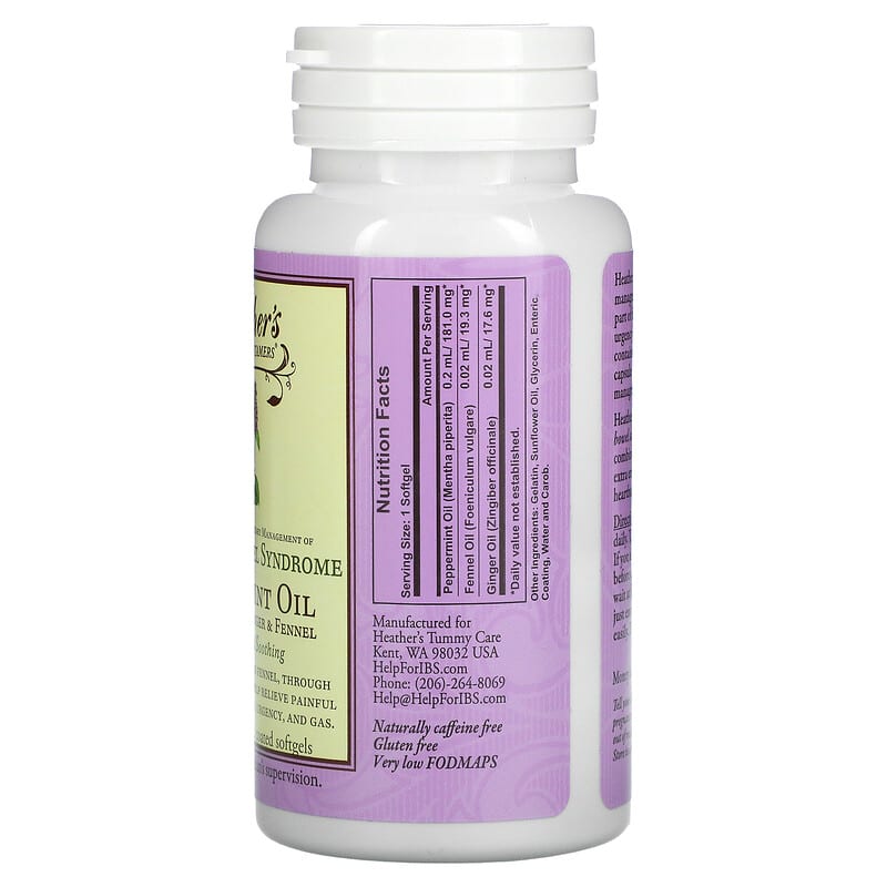 Heather's Tummy Care, Peppermint Oil, Irritable Bowel Syndrome, 90 Enteric Coated Softgels 180616000035