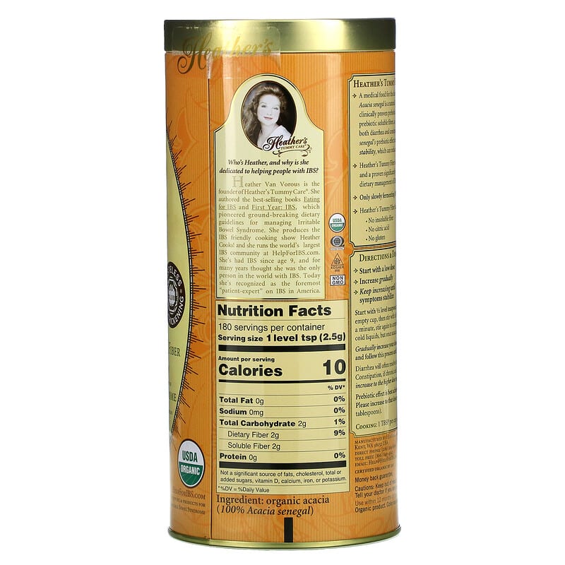 Heather's Tummy Care, Tummy Fiber, Organic Acacia Senegal Fiber, 16 oz (453 g) 180616000042
