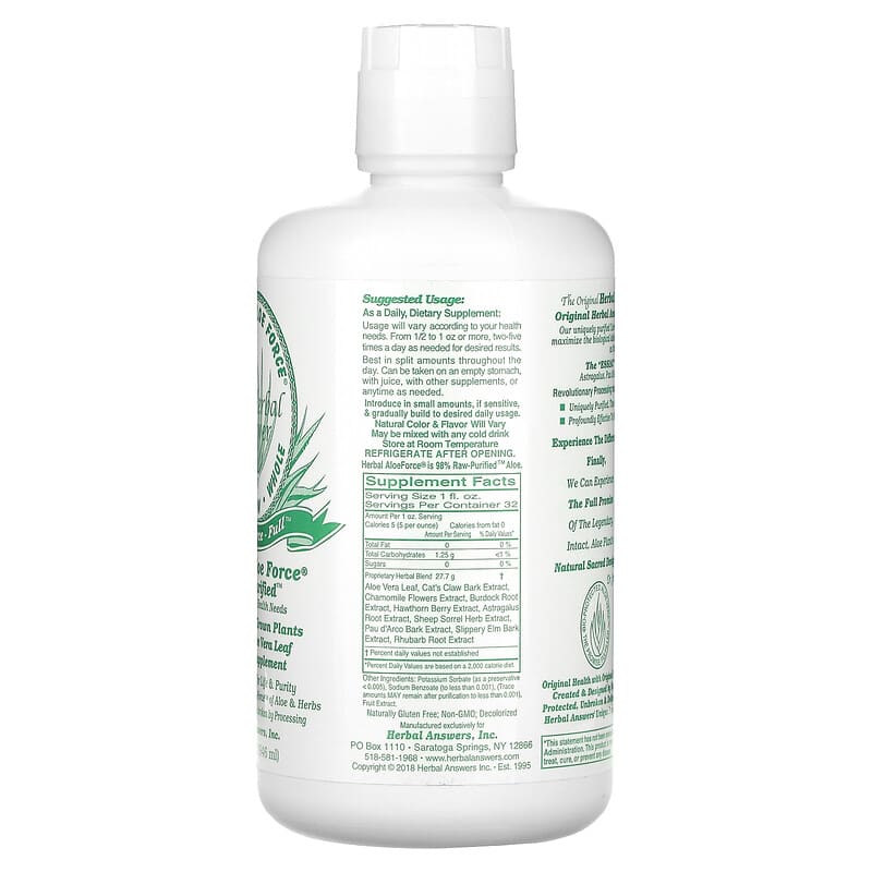 Herbal Answers, Inc, Herbal Aloe Force, Raw Purified, 32 fl oz (946 ml) 639764102615