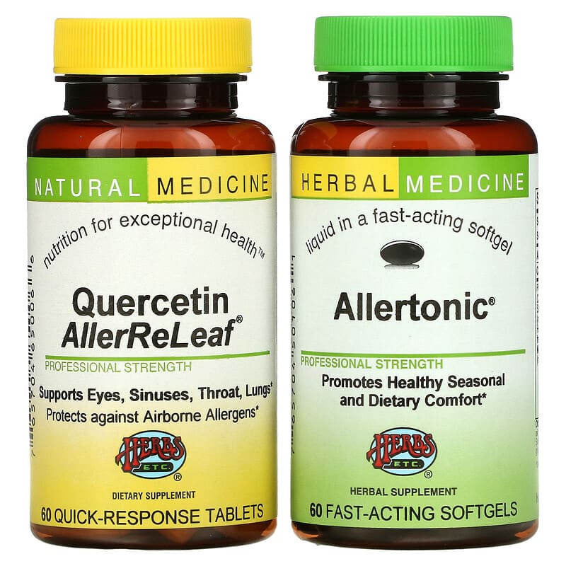 Herbs Etc., Allergy ReLeaf System, 2 Bottles, 60 Softgels/60 Tablets 765704750056