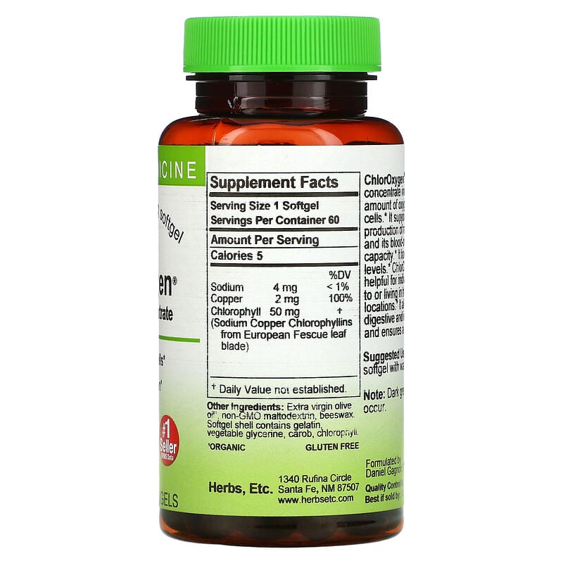 Herbs Etc., ChlorOxygen, Chlorophyll Concentrate, 60 Fast-Acting Softgels 765704519264