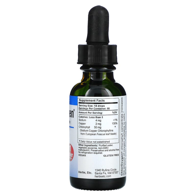 Herbs Etc., ChlorOxygen, Chlorophyll Concentrate, Alcohol Free, 1 fl oz (30 ml) 765704319017