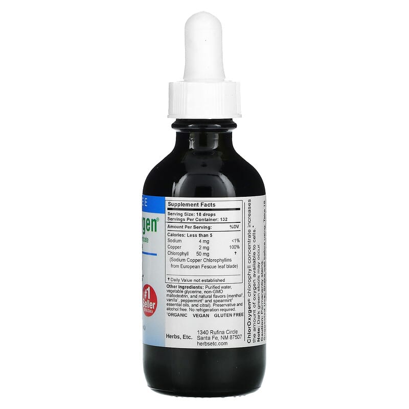 Herbs Etc., ChlorOxygen, Chlorophyll Concentrate, Alcohol Free, Mint, 2 fl oz (59 ml) 765704319222