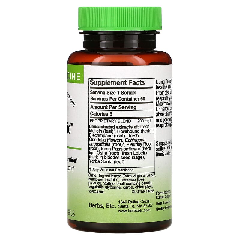 Herbs Etc., Lung Tonic, 60 Fast-Acting Softgels 765704507063