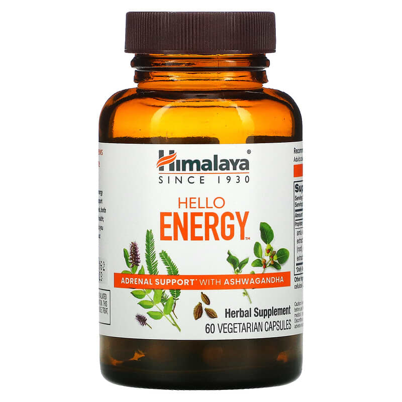 Himalaya, Hello Energy, Adrenal Support With Ashwagandha, 60 Vegetarian Capsules 605069065344