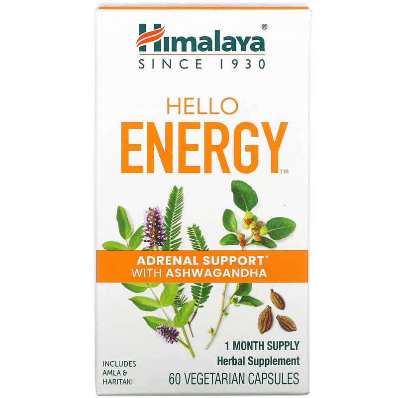 Himalaya Hello Energy Adrenal Support With Ashwagandha 60 Vegetarian Capsules 605069065344