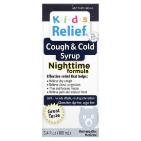 Homeolab USA Kids Relief Cough & Cold Syrup Nighttime Formula For Kids 0-12 Yrs 3.4 fl oz (100 ml) 778159107603