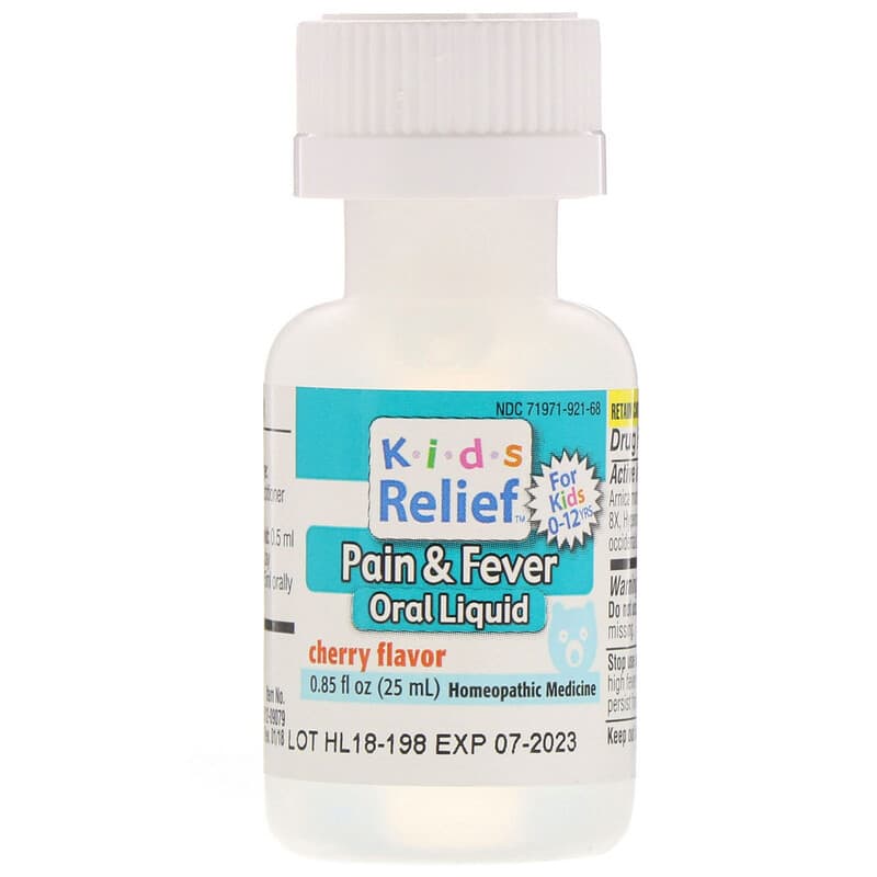 Homeolab USA, Kids Relief, Pain & Fever Oral Liquid, For Kids 0-12 Yrs, Cherry Flavor, 0.85 fl oz (25 ml) 778159020780