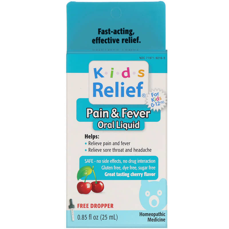 Homeolab USA Kids Relief Pain & Fever Oral Liquid For Kids 0-12 Yrs Cherry Flavor 0.85 fl oz (25 ml) 778159020780