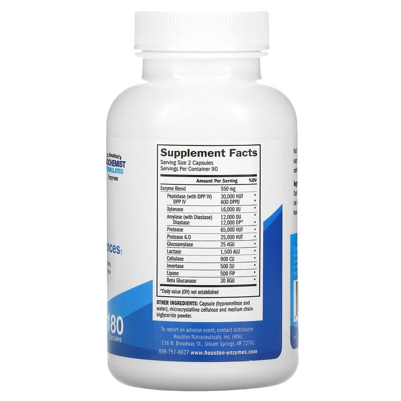Houston Enzymes, TriEnza, Enzyme For Digestive Intolerances, 180 Capsules 898631000267