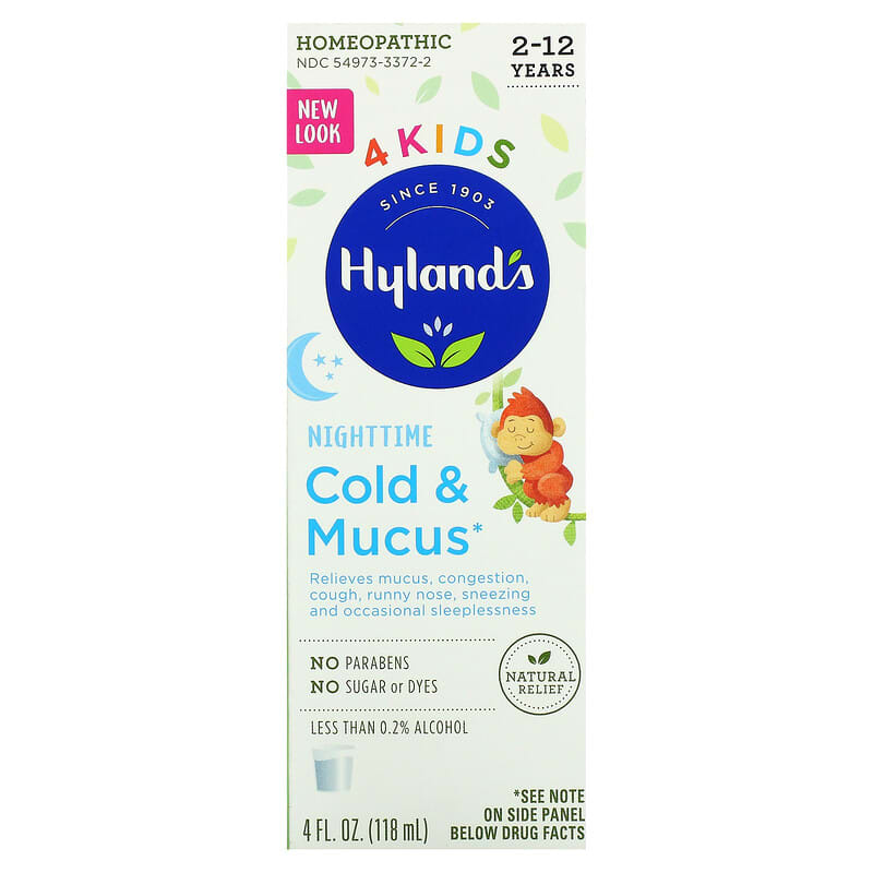 Hyland's 4 Kids Cold & Mucus Nighttime Ages 2-12 4 fl oz (118 ml) 354973337220