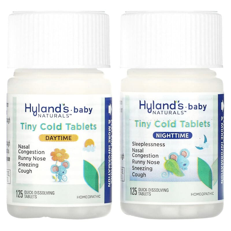 Hyland's, Baby, Tiny Cold Tablets Combo Pack, Daytime/Nighttime, 6+ Months, 2 Bottles, 125 Quick-Dissolving Tablets Each 354973330726