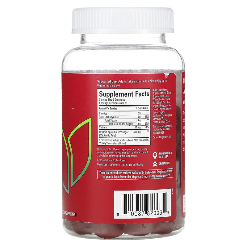 Hyland's, Organic Apple Cider Vinegar Blast Gummies, Natural Apple, 60 Vegan Gummies 810087820039