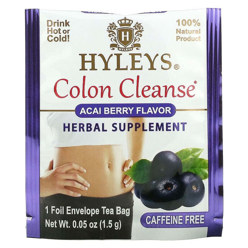 Hyleys Tea, Colon Cleanse, Acai Berry, Caffeine Free, 25 Foil Envelop Tea Bags, 0.05 oz (1.5 g) Each 850016054081