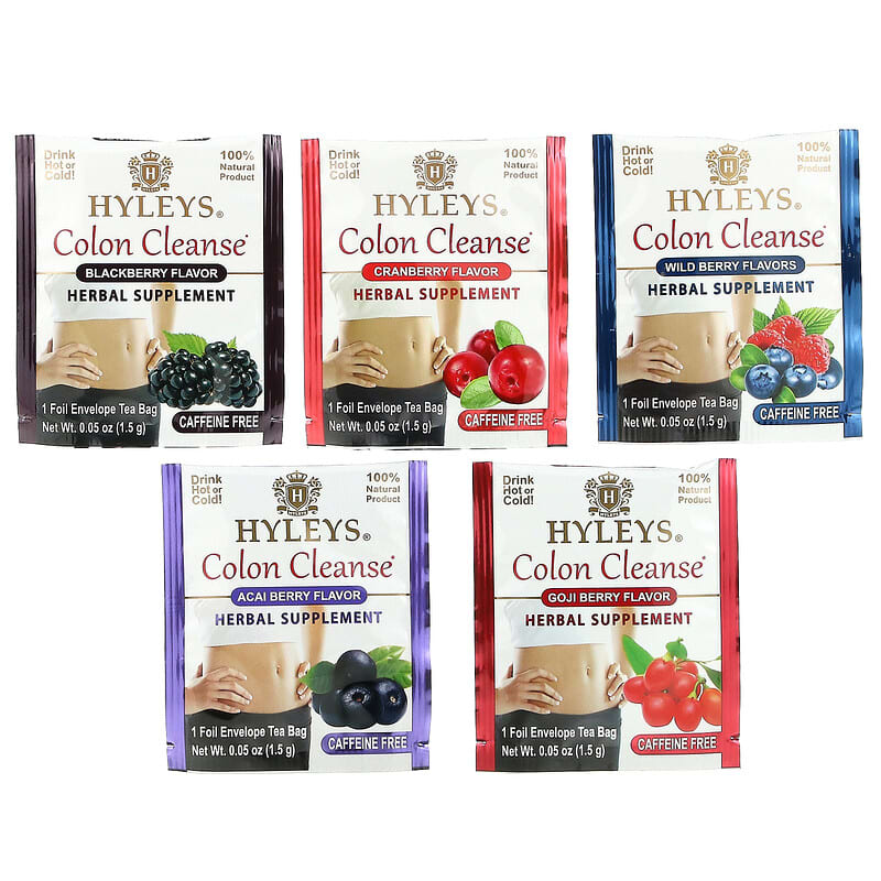 Hyleys Tea, Colon Cleanse, Assorted Tea Collection, Caffeine Free, 42 Foil Envelope Tea Bags, 0.05 oz (1.5 g) Each 850016054104
