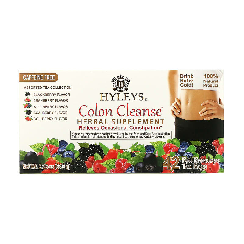 Hyleys Tea Colon Cleanse Assorted Tea Collection Caffeine Free 42 Foil Envelope Tea Bags 0.05 oz (1.5 g) Each 850016054104