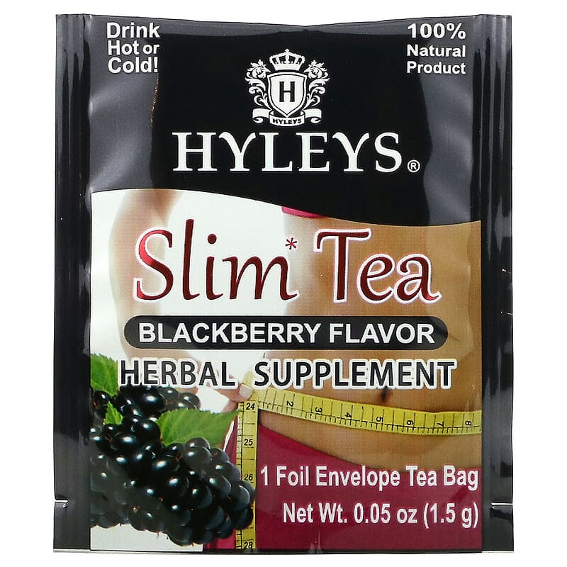 Hyleys Tea, Slim Tea, Blackberry , 25 Foil Envelope Tea Bags, 1.32 oz (37.5 g) 854051004896