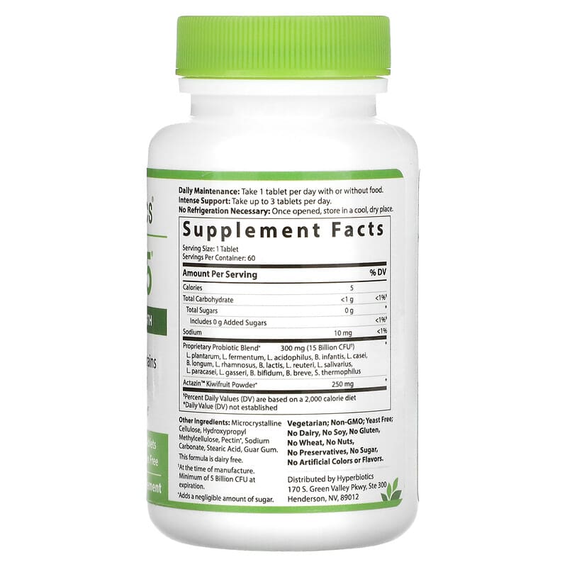 Hyperbiotics, PRO-15, Advanced Strength with Kiwifruit, 15 Billion CFU, 60 Patented, Time-Release Tablets 9506000058573