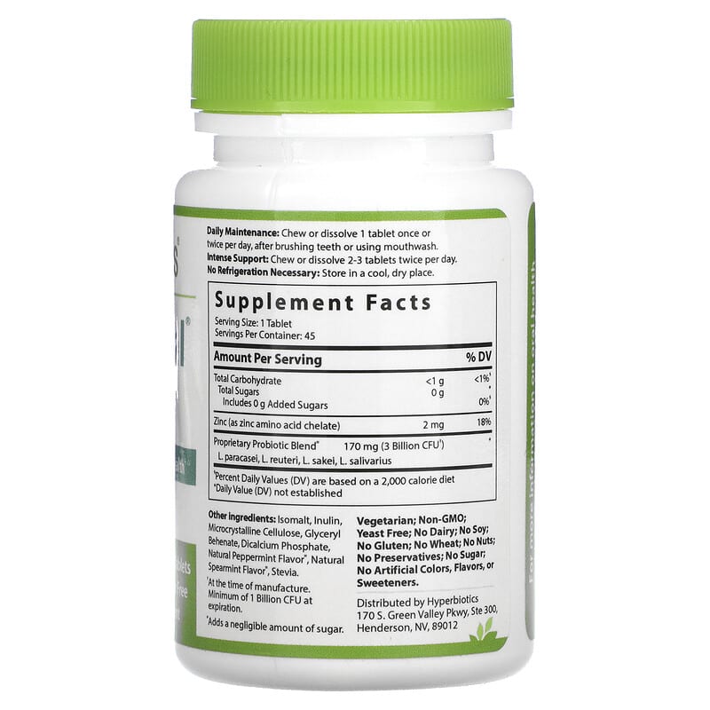 Hyperbiotics, PRO-Dental, Natural Mint , 45 Patented LiveBac Chewable Tablets 9506000058559