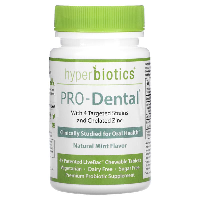 Hyperbiotics PRO-Dental Natural Mint  45 Patented LiveBac Chewable Tablets 9506000058559