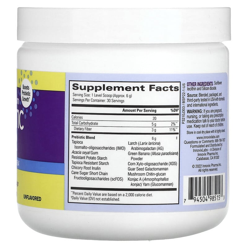InnovixLabs, Broad Spectrum Prebiotic Fiber, Unflavored, 6.4 oz (180 g) 794504985153