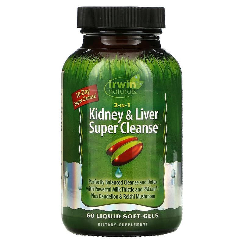 Irwin Naturals 2 in 1 Kidney & Liver Super Cleanse 60 Liquid Soft-Gels 710363594572