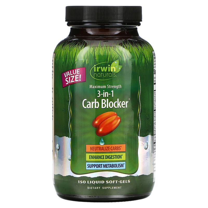 Irwin Naturals 3-in-1 Carb Blocker Maximum Strength 150 Liquid Soft-Gels 710363581350